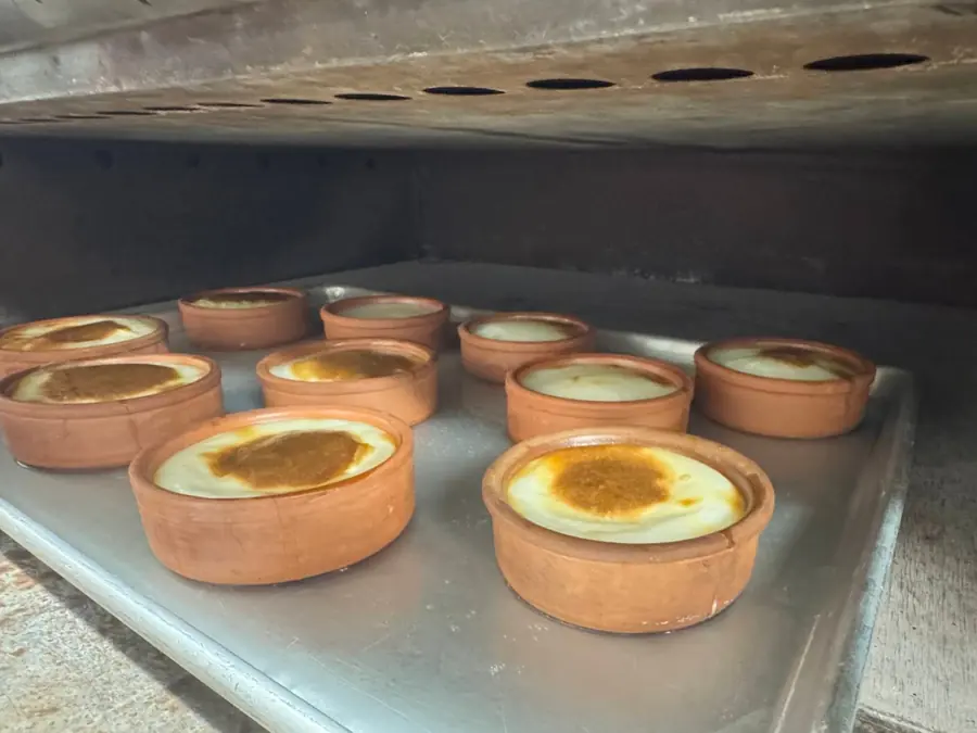 Baked rice pudding in clay pots